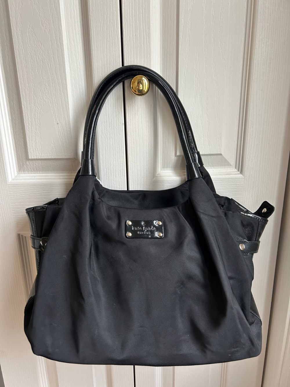 kate spade Black Nylon Tote with Patent Handles